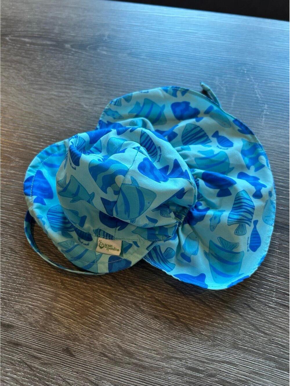 Green Sprouts Baby Swim Floppy Sun Hat – Blue Fish Print – Infant 0-6 Months